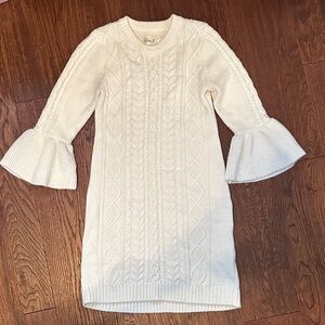 Eliza J Cream Cable Knit Dress with Bell Sleeves